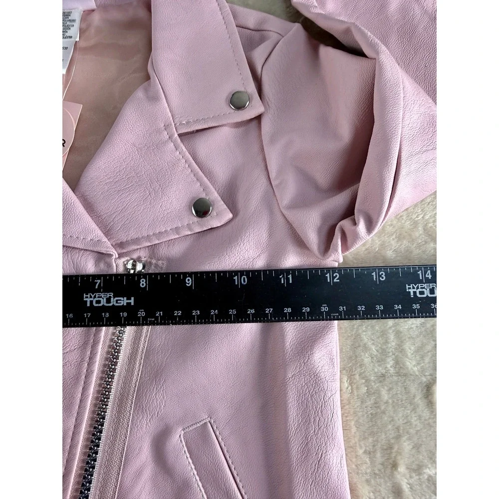 Little Lass Girls Pink Faux Leather Moto Biker Jacket Size 5T‎ NEW
